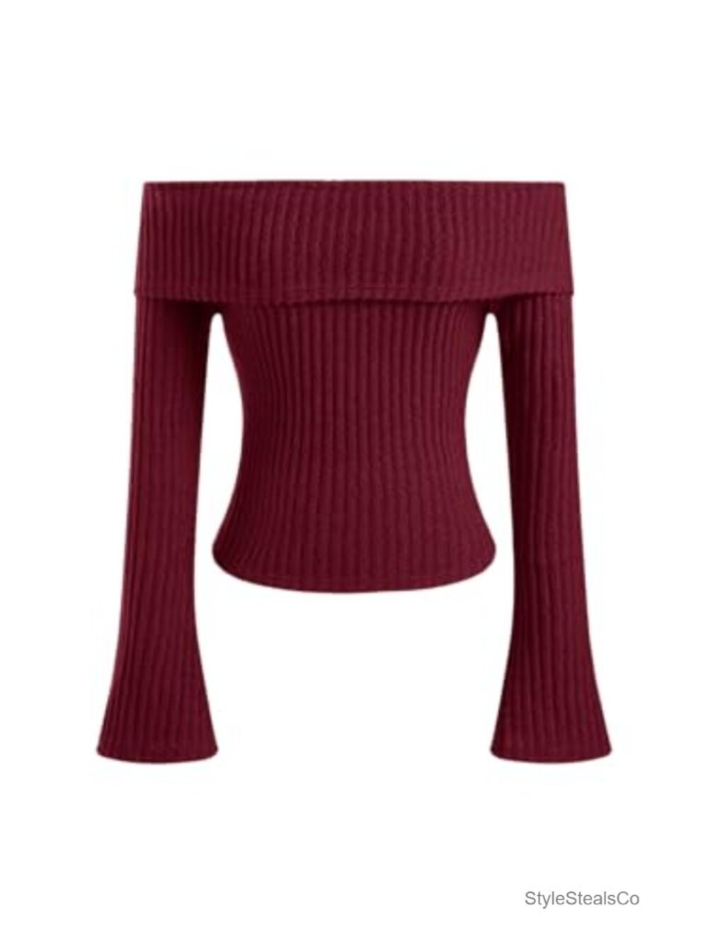 Off The Shoulder Long Sleeve Knit Cropped Top Slim Fit Women's Pullover